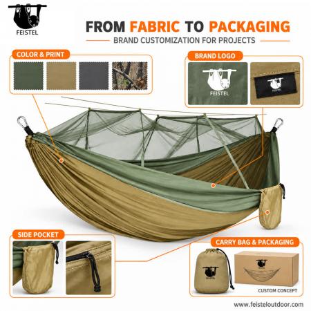 300×200cm Double Camping Hammock with Mosquito Net – 210T Nylon, 300kg Capacity, Tree Straps & Carabiners 
