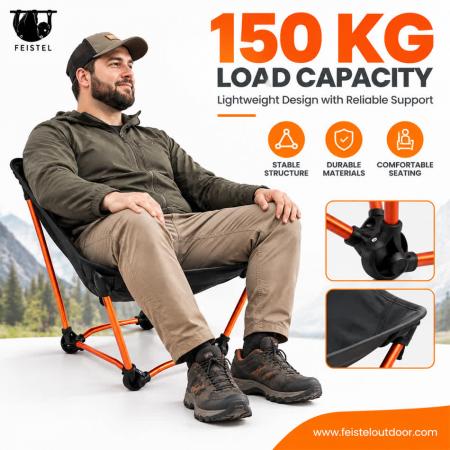 0.56kg Folding Camping Chair Without legs– 7001 Aluminum Ultra-No Leg Hiking Chair, 150kg Capacity 
