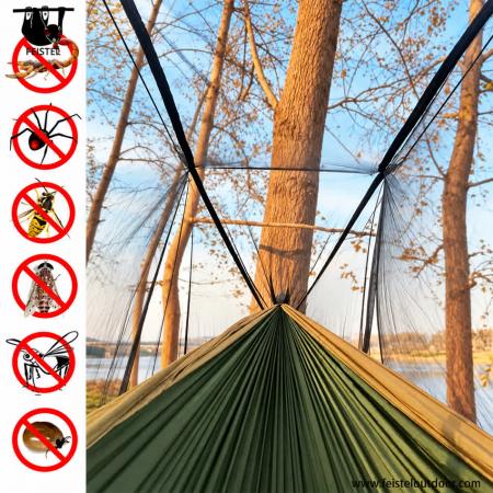 300×200cm Double Camping Hammock with Mosquito Net – 210T Nylon, 300kg Capacity, Tree Straps & Carabiners 