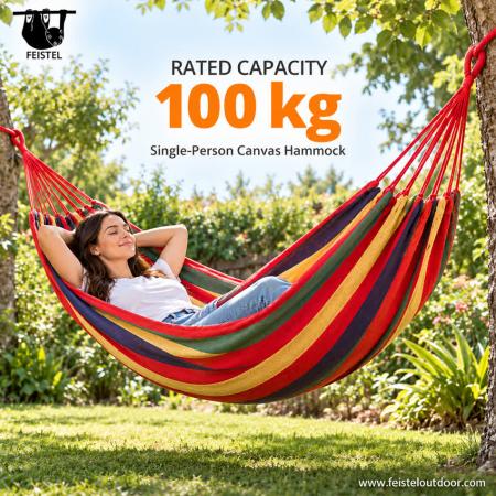 Portable Single Canvas Camping Hammock – 200×80cm, 320gsm Cotton Blend, 100kg Capacity 