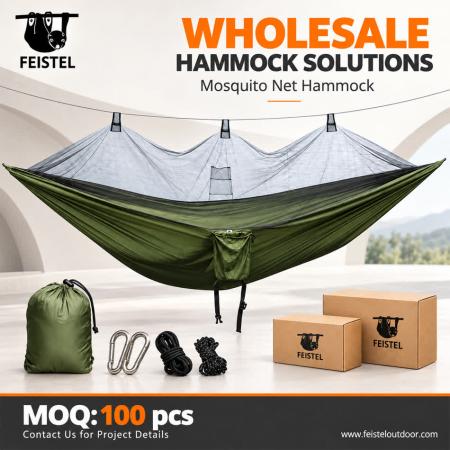 260×140cm Camping Hammock with Mosquito Net – 0.6kg 210T Nylon Backpacking Hammock, 300kg Rated Load 