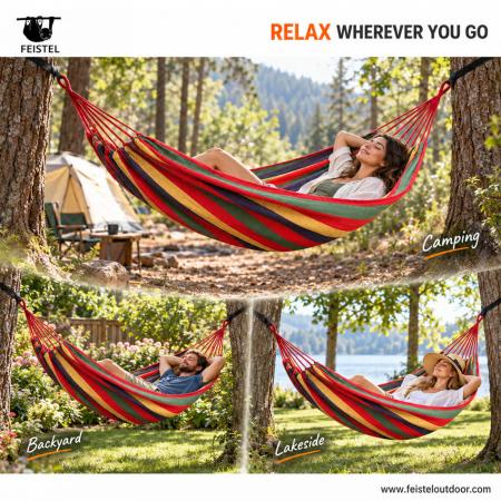 Portable Single Canvas Camping Hammock – 200×80cm, 320gsm Cotton Blend, 100kg Capacity 