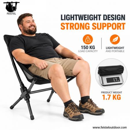 Portable Camping Chair – 7075 Aluminum Folding Moon Chair, 1.7kg Lightweight, 150kg Capacity 