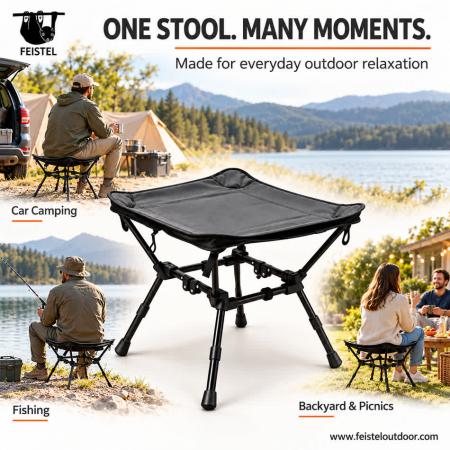 Portable Folding Stool – 2-in-1 Aluminum Camping Stool & Side Table, 1.45kg Lightweight, 120kg Capacity 