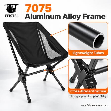 Portable Camping Chair – 7075 Aluminum Folding Moon Chair, 1.7kg Lightweight, 150kg Capacity 