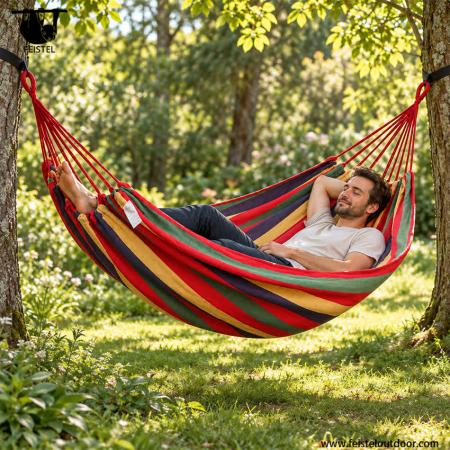 Portable Single Canvas Camping Hammock – 200×80cm, 320gsm Cotton Blend, 100kg Capacity 