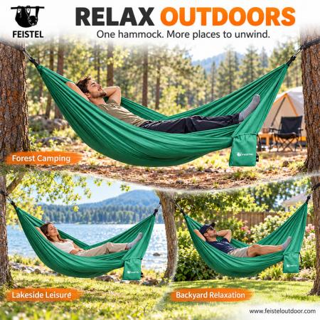 Portable Camping Hammock – 260 × 140 cm 290T Polyester, 150 kg Capacity with Ropes & Carabiners 