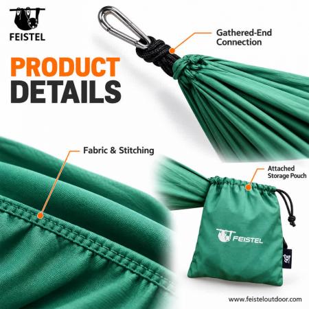 Portable Camping Hammock – 260 × 140 cm 290T Polyester, 150 kg Capacity with Ropes & Carabiners 