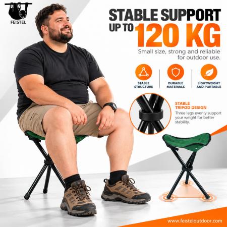 Portable Folding Stool – 7075 Aluminum Tripod Camping Stool, Compact 6 × 35cm, 120kg Capacity 