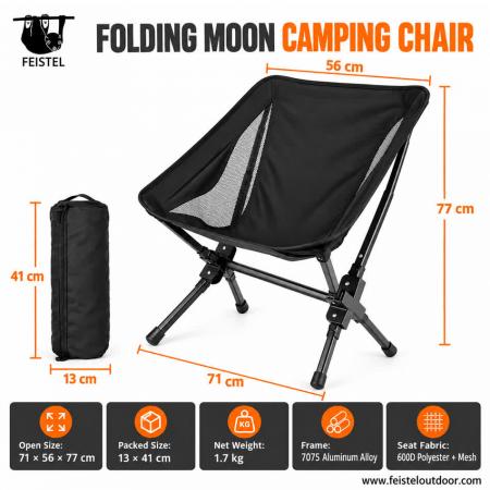 Portable Camping Chair – 7075 Aluminum Folding Moon Chair, 1.7kg Lightweight, 150kg Capacity 