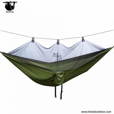 260×140cm Camping Hammock with Mosquito Net – 0.6kg 210T Nylon Backpacking Hammock, 300kg Rated Load 
