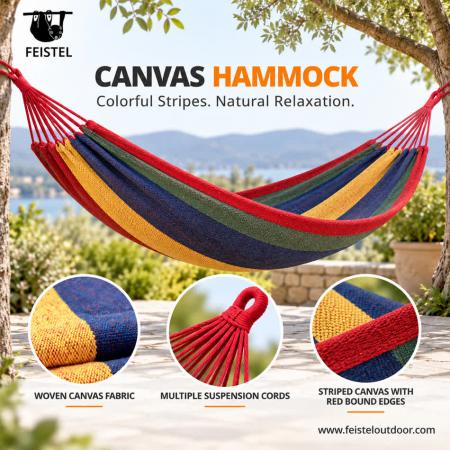 Portable Single Canvas Camping Hammock – 200×80cm, 320gsm Cotton Blend, 100kg Capacity 