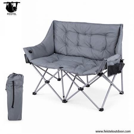 Padded Double Camping Chair – Oversized Heated Folding Loveseat, 116cm Wide, Steel Frame 
