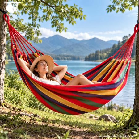Large Double Canvas Hammock – 200×150cm Cotton-Polyester Blend, 200kg Capacity 
