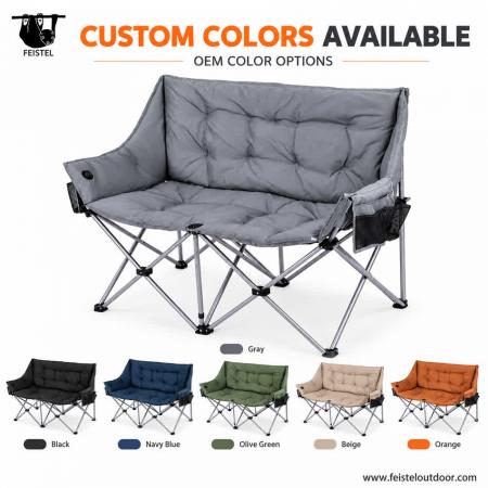 Padded Double Camping Chair – Oversized Heated Folding Loveseat, 116cm Wide, Steel Frame 