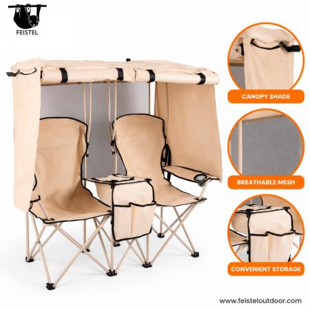 Double Folding Camping Chair with Canopy & Table – 600D Oxford Steel Frame, 107×50×133cm 