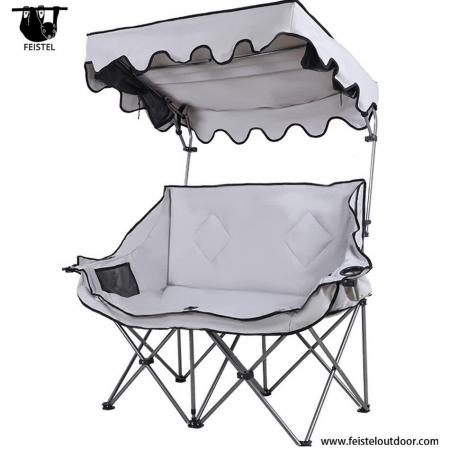 Double Camping Chair with Canopy – 600D Oxford Two-Person Folding Loveseat, Steel Frame, 141×50×93cm 
