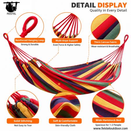Large Double Canvas Hammock – 200×150cm Cotton-Polyester Blend, 200kg Capacity 