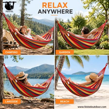 Large Double Canvas Hammock – 200×150cm Cotton-Polyester Blend, 200kg Capacity 