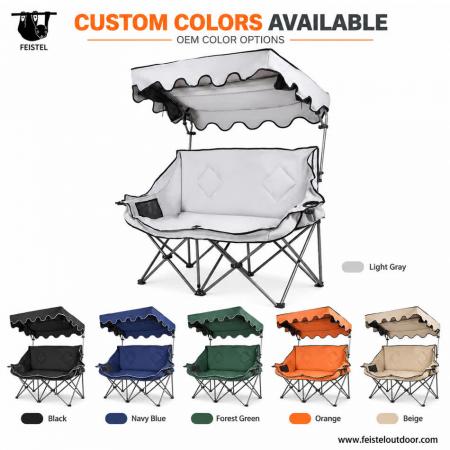 Double Camping Chair with Canopy – 600D Oxford Two-Person Folding Loveseat, Steel Frame, 141×50×93cm 