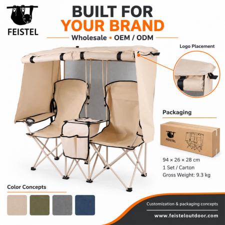 Double Folding Camping Chair with Canopy & Table – 600D Oxford Steel Frame, 107×50×133cm 