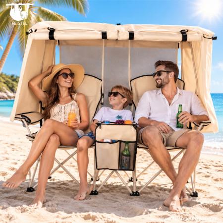 Double Folding Camping Chair with Canopy & Table – 600D Oxford Steel Frame, 107×50×133cm 