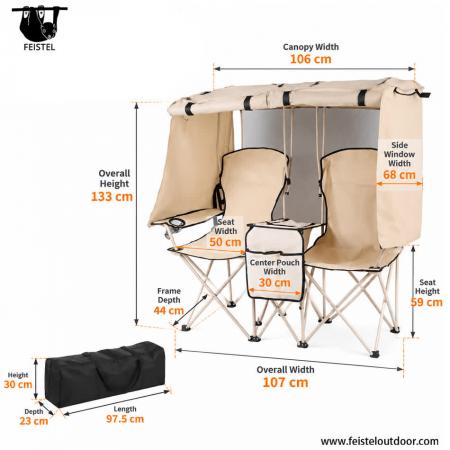 Double Folding Camping Chair with Canopy & Table – 600D Oxford Steel Frame, 107×50×133cm 