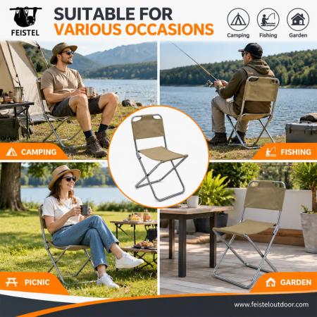 Portable Folding Stool with Back – 0.35kg Aluminum Camping Chair, 120kg Capacity 