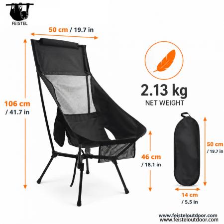 High Back Folding Camping Chair – 7075 Aluminum, Breathable Mesh, 2.13kg Lightweight, 150kg Capacity 