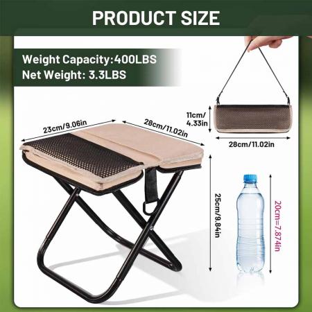 Collapsible Camping Stool – 690g Lightweight Folding Stool Chair with 700D Double-Layer Oxford, Carbon Steel Frame, 130kg Load Capacity & Carry Bag 