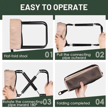 Collapsible Camping Stool – 690g Lightweight Folding Stool Chair with 700D Double-Layer Oxford, Carbon Steel Frame, 130kg Load Capacity & Carry Bag 