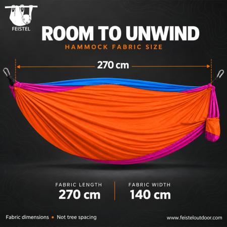 Single Parachute Nylon Hammock – 270×140cm 210T Fabric, 750g, 200kg Capacity, Tree Straps & D Carabiners 