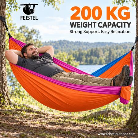 Single Parachute Nylon Hammock – 270×140cm 210T Fabric, 750g, 200kg Capacity, Tree Straps & D Carabiners 
