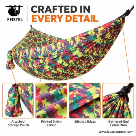 Custom Printed Camping Hammock – 300×200cm 210T 70D Nylon, DWR Finish, 200kg Capacity 
