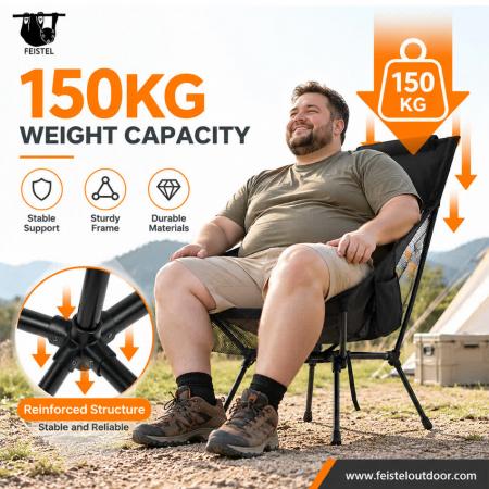 High Back Folding Camping Chair – 7075 Aluminum, Breathable Mesh, 2.13kg Lightweight, 150kg Capacity 