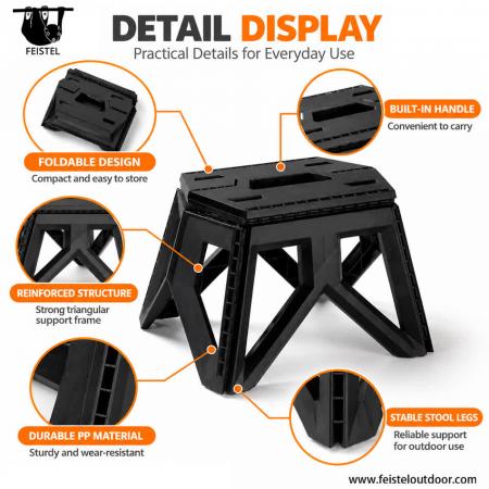 Portable Folding Camping Stool – PP Plastic, S/L Sizes, 150kg Capacity 