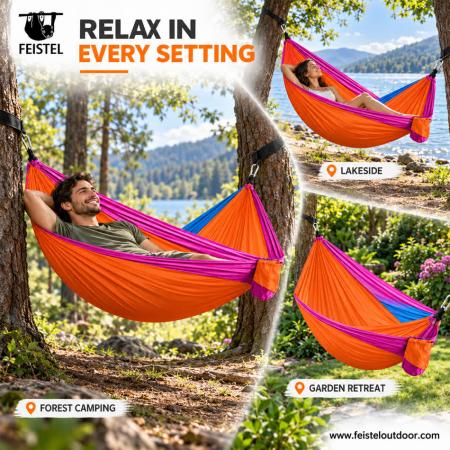 Single Parachute Nylon Hammock – 270×140cm 210T Fabric, 750g, 200kg Capacity, Tree Straps & D Carabiners 