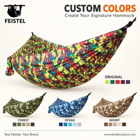 Custom Printed Camping Hammock – 300×200cm 210T 70D Nylon, DWR Finish, 200kg Capacity 