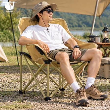Padded Folding Camping Moon Chair – 1.63kg Carbon Steel & Oxford Fabric, 150kg Capacity 