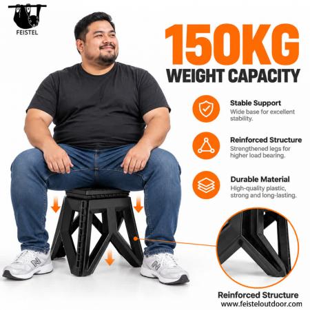 Portable Folding Camping Stool – PP Plastic, S/L Sizes, 150kg Capacity 