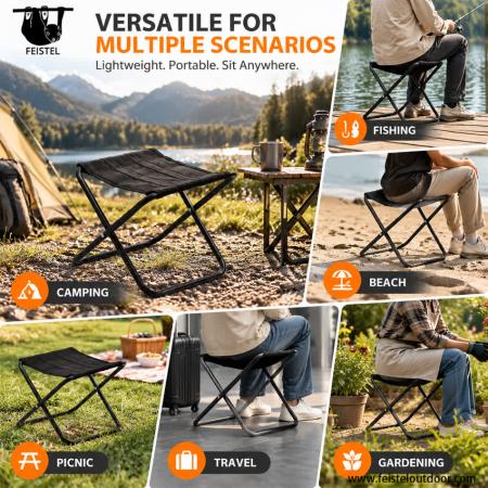 Lightweight Folding Camping Stool – 260g Aluminum X-Frame, 120kg Capacity 