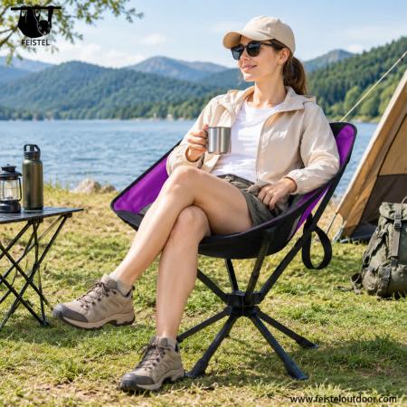 Folding Swivel Camping Chair – Portable Aluminum Chair, 150kg Capacity, 1.75kg Lightweight 