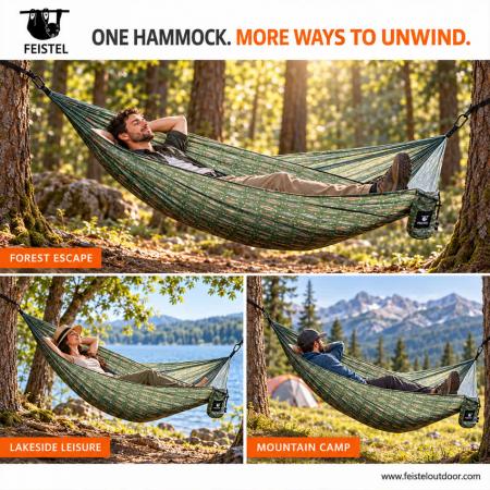 Lightweight Camping Hammock – 300×200cm 65D Nylon, 300kg Capacity & 3m Hanging Straps 