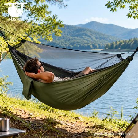 Nylon Camping Mosquito Hammock – 280×140cm 210T Fabric, 780g, 200kg Capacity & Hanging Kit 