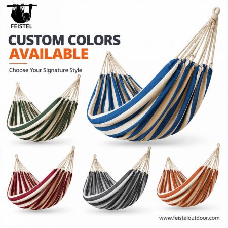 Portable Beach Hammock – 200×80cm Single Spreader Bar Hammock, 320gsm Cotton Blend, 100kg Capacity 