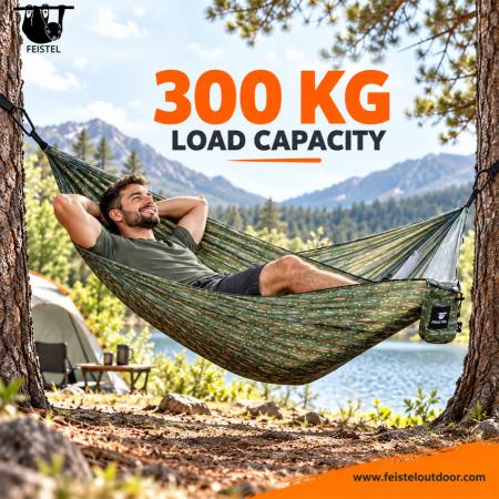 Lightweight Camping Hammock – 300×200cm 65D Nylon, 300kg Capacity & 3m Hanging Straps 