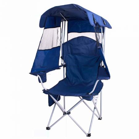 Sunshade Camping Chair with Mesh Side Panels – Folding Canopy Chair with 600D PVC Oxford Fabric & Powder-Coated Steel Frame 