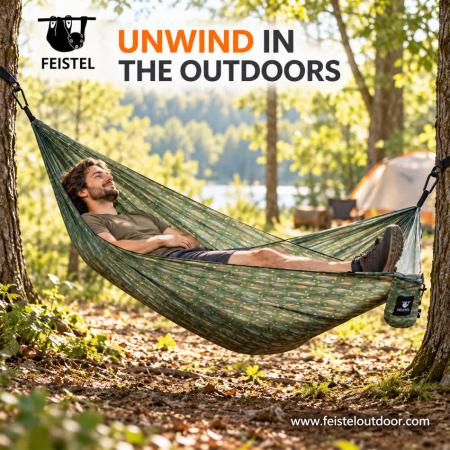 Lightweight Camping Hammock – 300×200cm 65D Nylon, 300kg Capacity & 3m Hanging Straps 