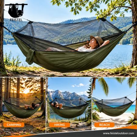 Nylon Camping Mosquito Hammock – 280×140cm 210T Fabric, 780g, 200kg Capacity & Hanging Kit 