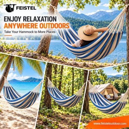 Portable Beach Hammock – 200×80cm Single Spreader Bar Hammock, 320gsm Cotton Blend, 100kg Capacity 